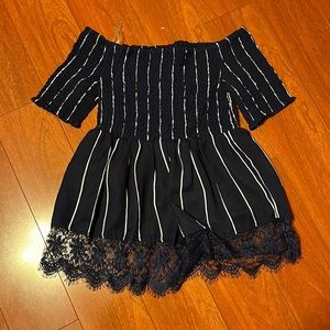 Ruched babydoll striped blouse NWT